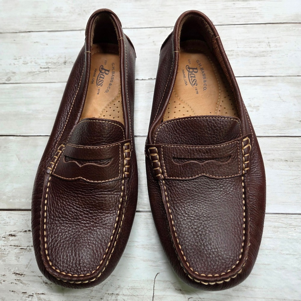 G.H. Bass Monte Driving Loafer Penny Slip On Mens 9 M Brown Pebbled Leather